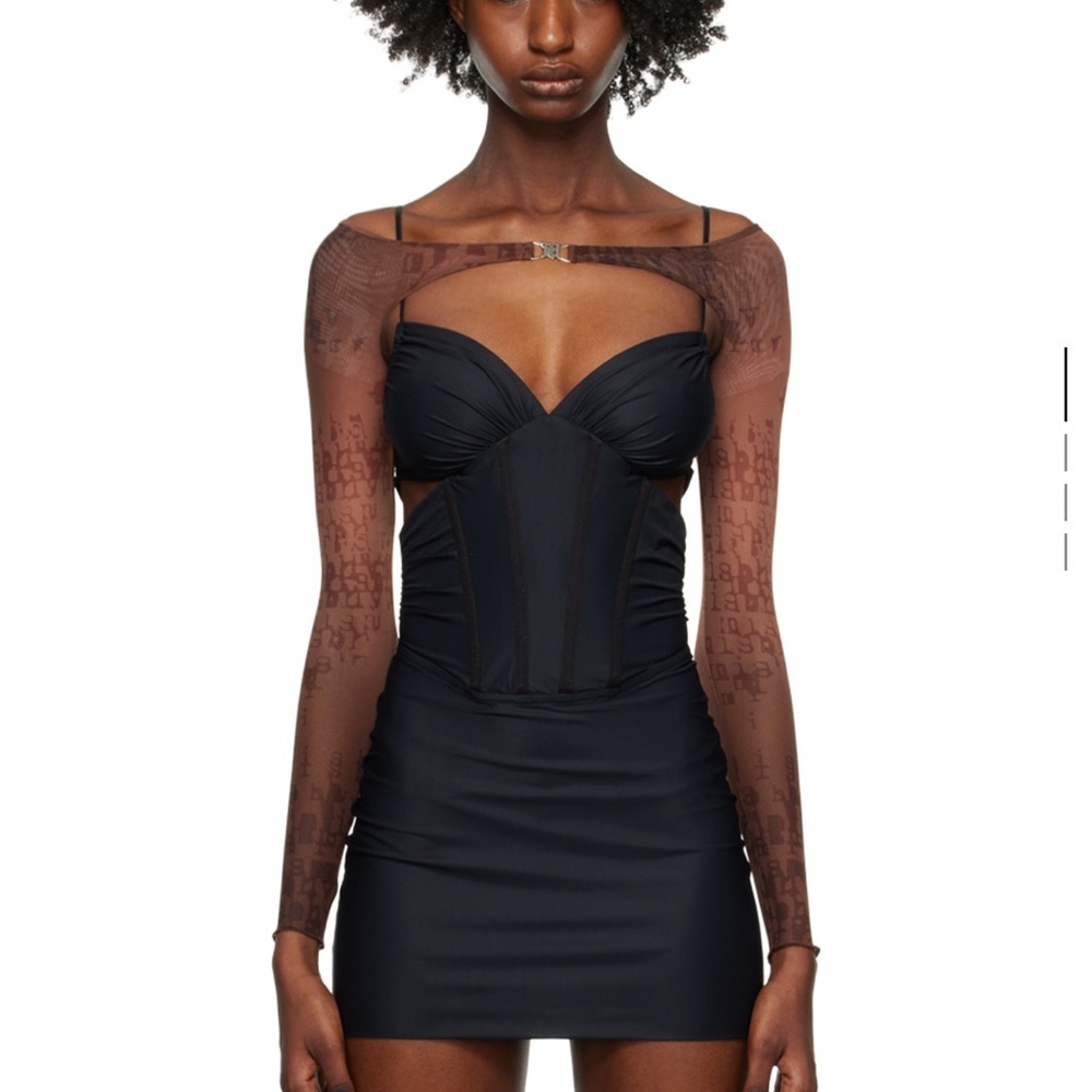 Misbhv Elegant Black Mesh Sleeve Women's Top